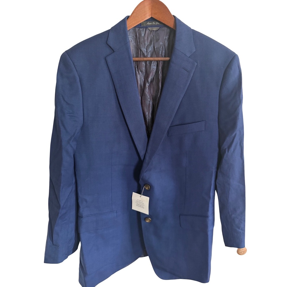 Indochino Made to Measure Blue Textured Two Button Blazer Jacket Men Custom